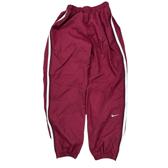 Y2K Nike Maroon White Full Side Zip Off Track Pants Swishy Mens Large - Picture 1 of 7